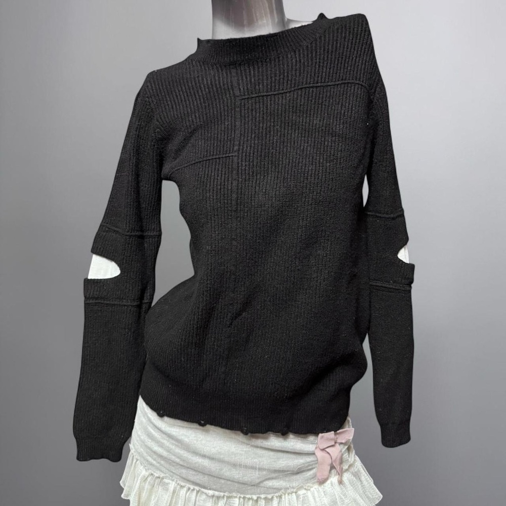 Black Women's Knit Sweater with Cutout Elbow Detail